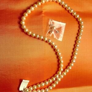 Peach pearl necklace and earrings 8-9 mm in SS